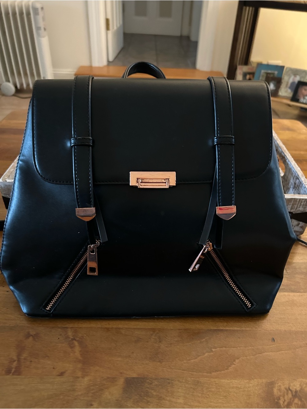 Lionel Brand Black Women's Backpack with Rose Gold Accents